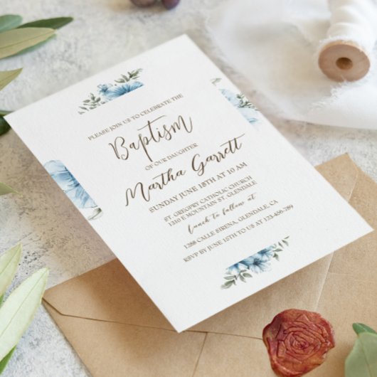 Blauwe Kruisbloemen Herfst Meisje Doop Kaart