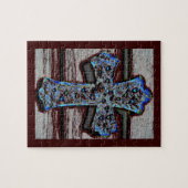 Blauwe kruisfoto-puzzel met cadeaudoos legpuzzel (Horizontaal)