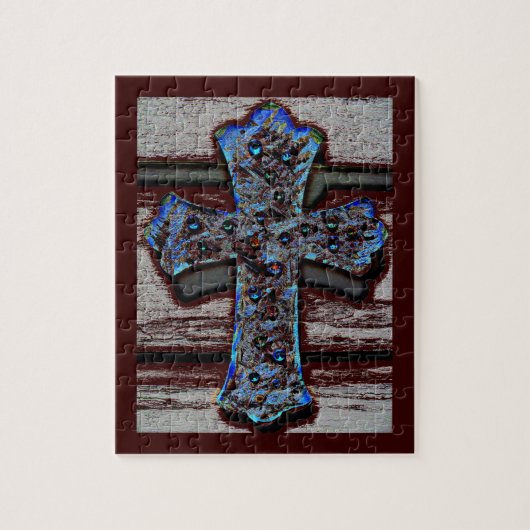 Blauwe kruisfoto-puzzel met cadeaudoos legpuzzel (Verticaal)