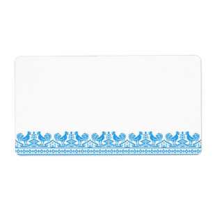 Blauwe kruissteek etiket