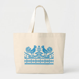 Blauwe kruissteek grote tote bag