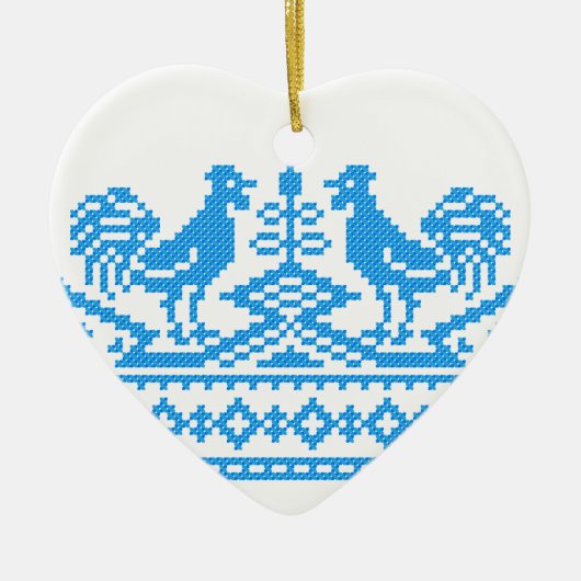 Blauwe kruissteek keramisch ornament (Voorkant)