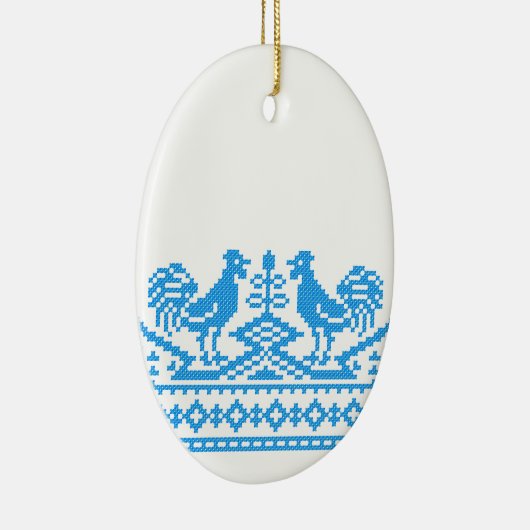 Blauwe kruissteek keramisch ornament (Rechts)