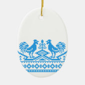 Blauwe kruissteek keramisch ornament (Voorkant)