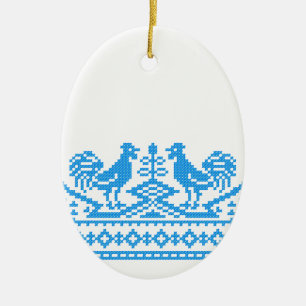 Blauwe kruissteek keramisch ornament