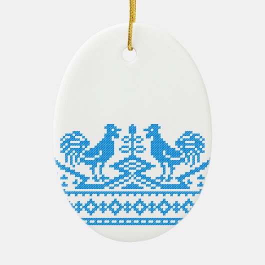 Blauwe kruissteek keramisch ornament (Voorkant)