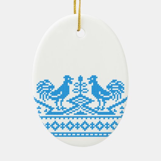 Blauwe kruissteek keramisch ornament (Achterkant)