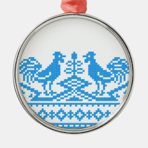 Blauwe kruissteek metalen ornament