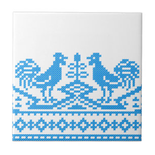 Blauwe kruissteek tegeltje
