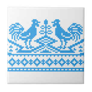 Blauwe kruissteek tegeltje