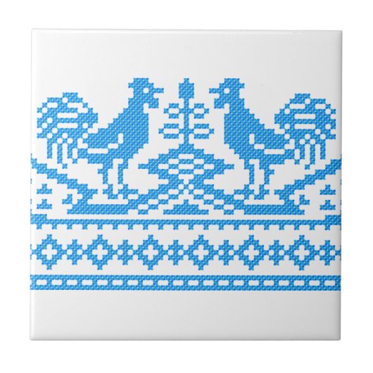 Blauwe kruissteek tegeltje (Voorkant)