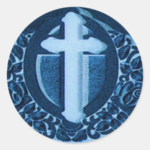 Blauwe kruisstickers ronde sticker