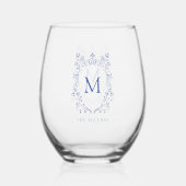 Blauwe kuif monogram wijnglas zonder voet (Voorkant)