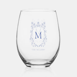 Blauwe kuif monogram wijnglas zonder voet