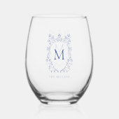Blauwe kuif monogram wijnglas zonder voet (Achterkant)