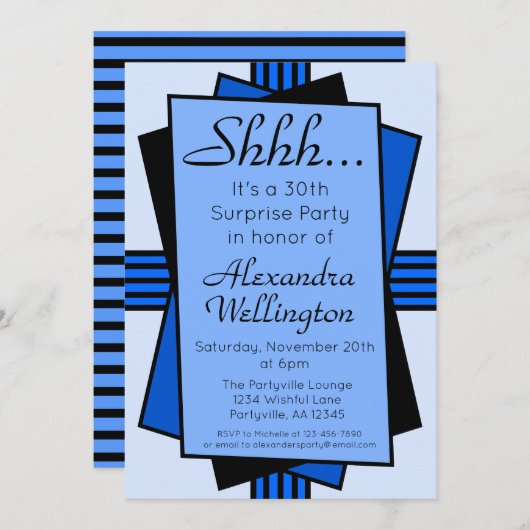 Blauwe kunst Deco verrassingsdag Kaart (Voorkant / Achterkant)