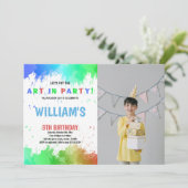 Blauwe kunst in feestverf - Birthday - uitnodiging (Staand voorkant)