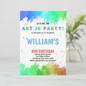 Blauwe kunst in feestverf - Birthday-uitnodigingen Kaart (Staand voorkant)