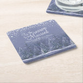 Blauwe kunst van winterbruiloft kartonnen onderzetters (Schuin)