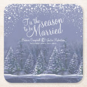 Blauwe kunst van winterbruiloft kartonnen onderzetters (Voorkant)