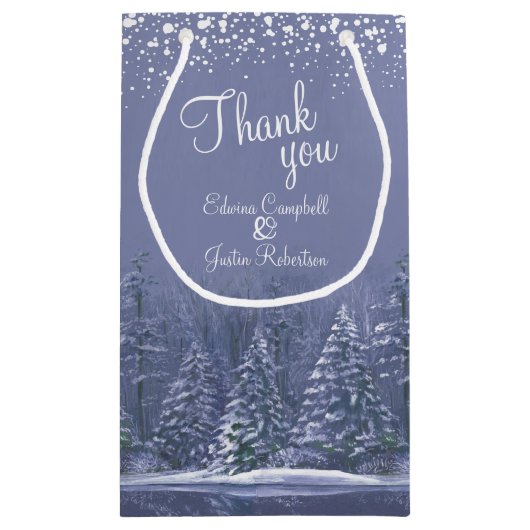 Blauwe kunst voor winterbruiloft klein cadeauzakje (Achterkant)