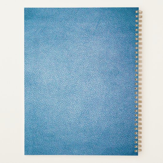 Blauwe kunstlederen textiel op maat planner (Achterkant)