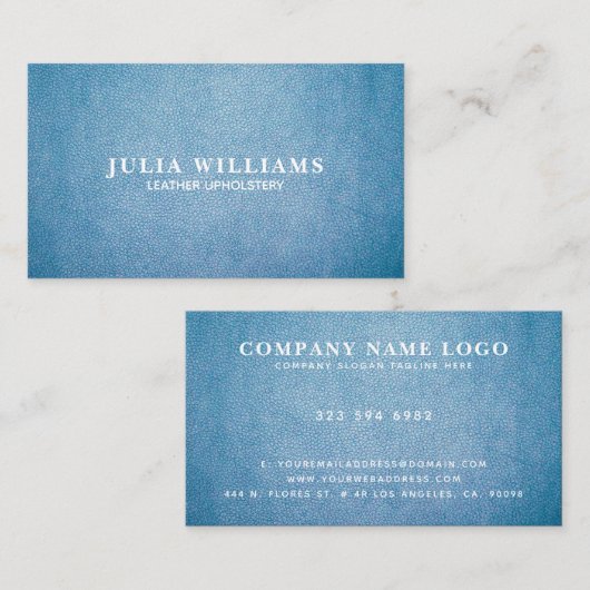 Blauwe kunstledertextuur visitekaartje (Voorkant / Achterkant)