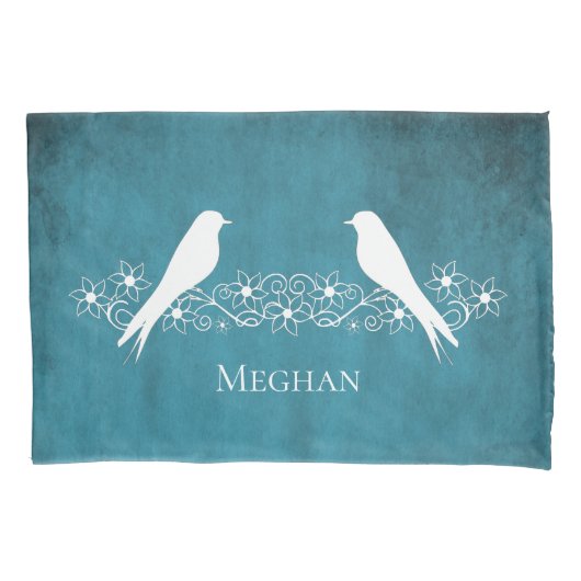 Blauwe Kussensloop van vedervogels (Voorkant)