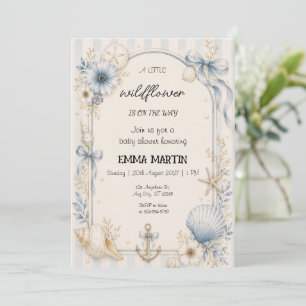 Blauwe Kust Baby Shower Wilde Bloemen Thema Kaart