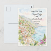 Blauwe Kust Bloemige Save the Date Briefkaart (Voorkant / Achterkant)