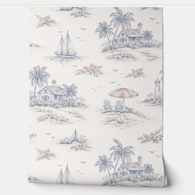 Blauwe Kust Franse Toile Behang (Afrollen)