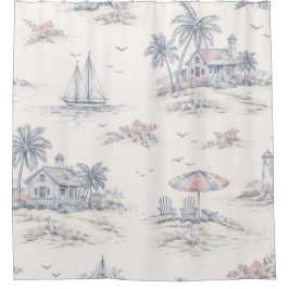 Blauwe Kust Franse Toile Douchegordijn