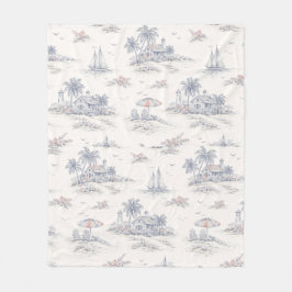 Blauwe Kust Franse Toile Fleece Deken