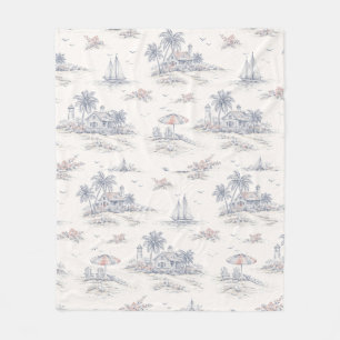 Blauwe Kust Franse Toile Fleece Deken