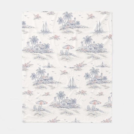 Blauwe Kust Franse Toile Fleece Deken (Voorkant)