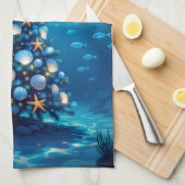 Blauwe Kust Kerst Keuken Handdoek (Quarter Fold)