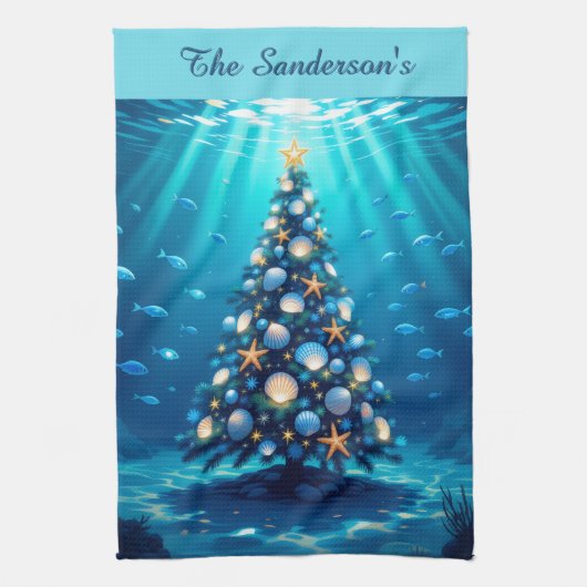 Blauwe Kust Kerst Keuken Handdoek (Verticaal)