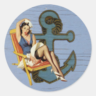 blauwe kust nautische anker zwembad party zeiler ronde sticker