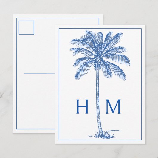 Blauwe Kust Palmetto Palm Monogram Briefkaart (Voorkant / Achterkant)