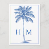 Blauwe Kust Palmetto Palm Monogram Briefkaart (Voorkant)