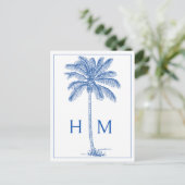 Blauwe Kust Palmetto Palm Monogram Briefkaart (Staand voorkant)
