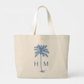 Blauwe Kust Palmetto Palm Monogram Grote Tote Bag (Achterkant)