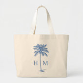 Blauwe Kust Palmetto Palm Monogram Grote Tote Bag (Voorkant)