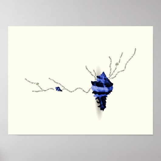 Blauwe kust shell kunst ivoor collage Japandi Poster (Voorkant)