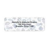 Blauwe kust trouwadres etiket (Voorkant)