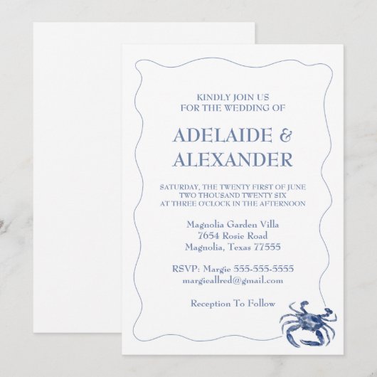 Blauwe Kust Trouwkaart Kaart (Voorkant / Achterkant)