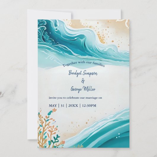 blauwe kust vibe trouw uitnodiging (Voorkant)