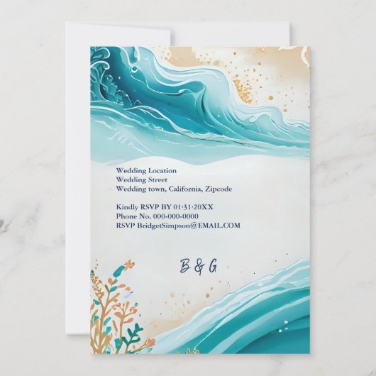 blauwe kust vibe trouw uitnodiging (Achterkant)