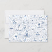 Blauwe Kust Vuurtoren Toile Bruiloft RSVP Kaartje (Achterkant)
