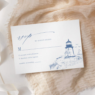 Blauwe Kust Vuurtoren Toile Bruiloft RSVP Kaartje